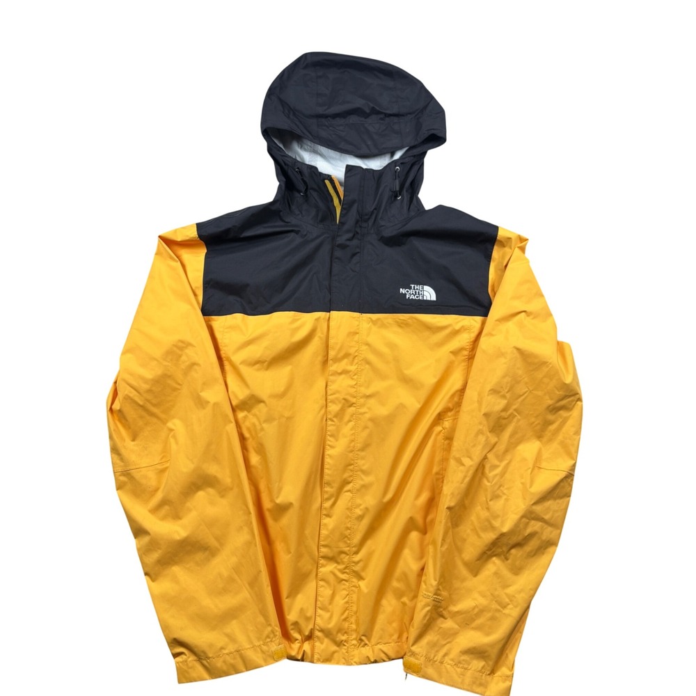 The North Face Rain Jacket Mens M Yellow Black Colorblock Hooded Shell 01272